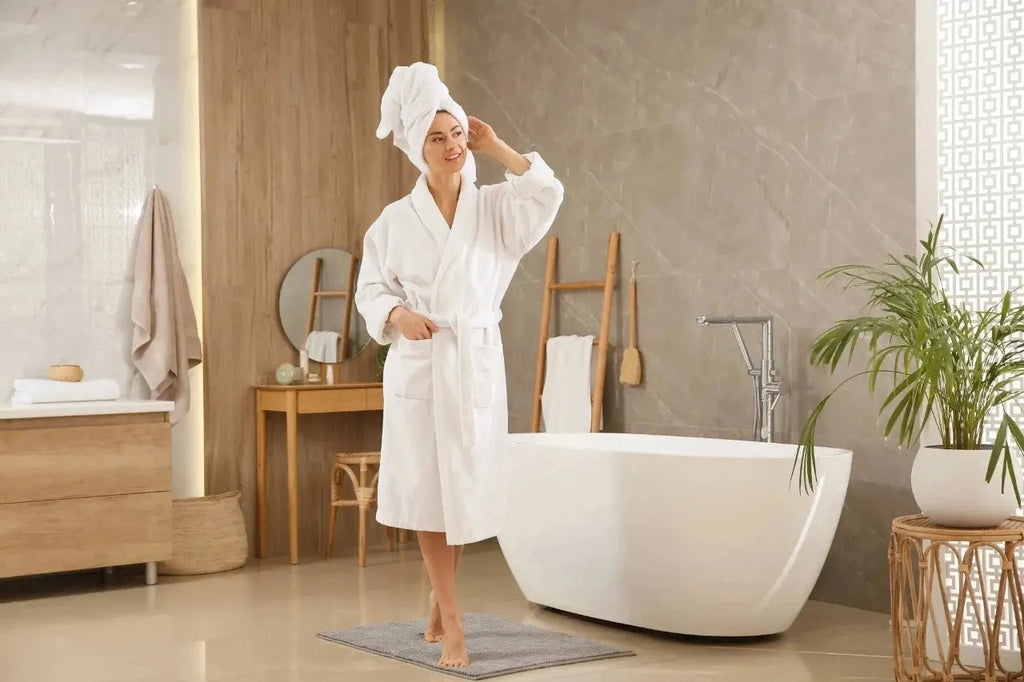 Plush Lined Microfiber Bath Robe (Unisex) Luxury Spa, White Hotel Robe, Bathrobes, Robes, House Aashirya